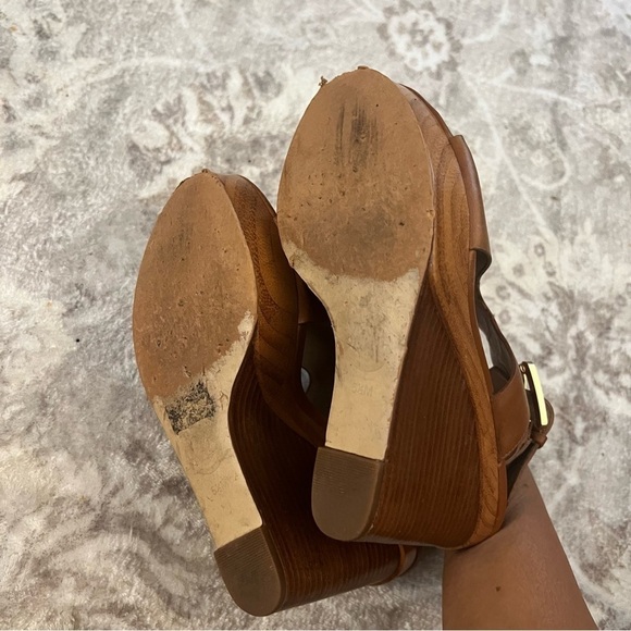 MICHAEL Michael Kors Brown Leather Peep Toe Platform Wedges size 6.5 - Picture 6 of 10